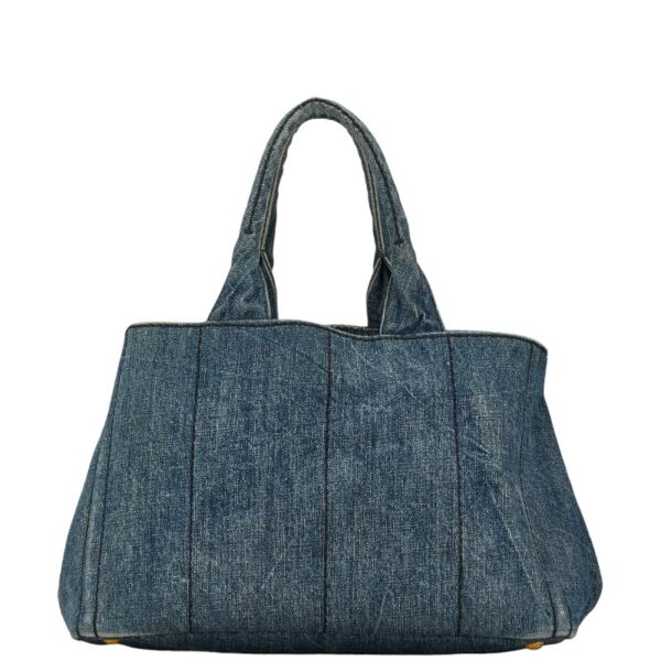 1 0160971 3 Prada Triangle Plate Canapa Denim Tote Bag Indigo Blue