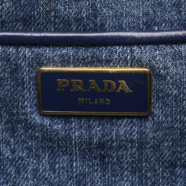 1 0160971 9 Prada Triangle Plate Canapa Denim Tote Bag Indigo Blue