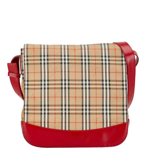 1 0161292 1 Burberry Nova Check Shadow Horse Shoulder Bag Nylon Beige Red