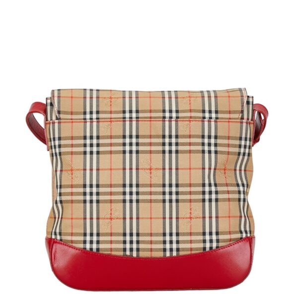 1 0161292 3 Burberry Nova Check Shadow Horse Shoulder Bag Nylon Beige Red