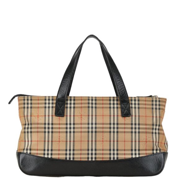 1 0161295 3 Burberry Nova Check Shadow Horse Tote Bag Nylon Beige Black