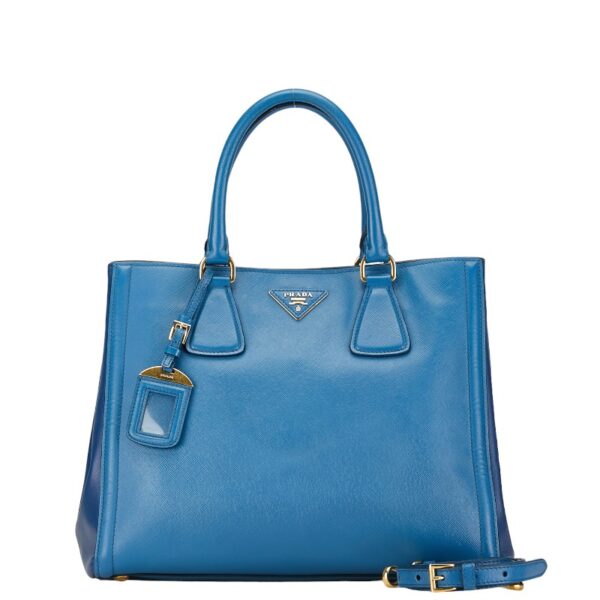 1 0161748 1 Prada Triangle Plate Saffiano 2WAY Shoulder Bag Blue