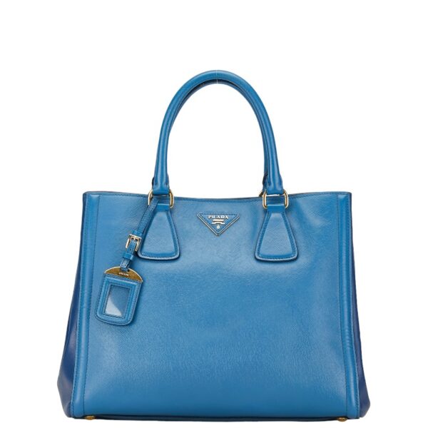 1 0161748 2 Prada Triangle Plate Saffiano 2WAY Shoulder Bag Blue