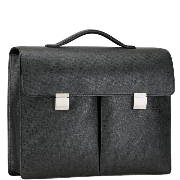 1 0163429 2 Louis Vuitton Taiga Serviette Kazan en Soufflé Briefcase Black