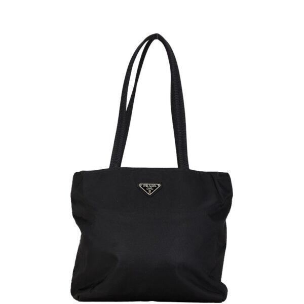 1 0163469 1 Prada Triangle Plate Nylon Tote Bag Black