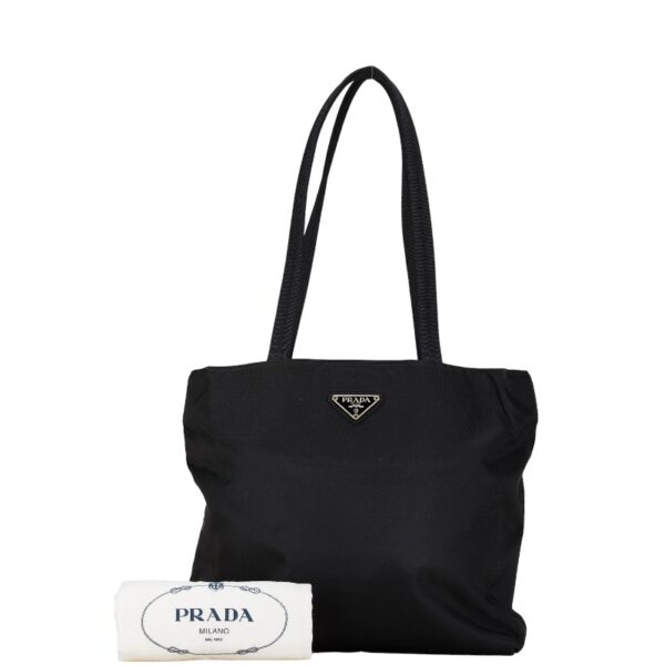 1 0163469 10 Prada Triangle Plate Nylon Tote Bag Black