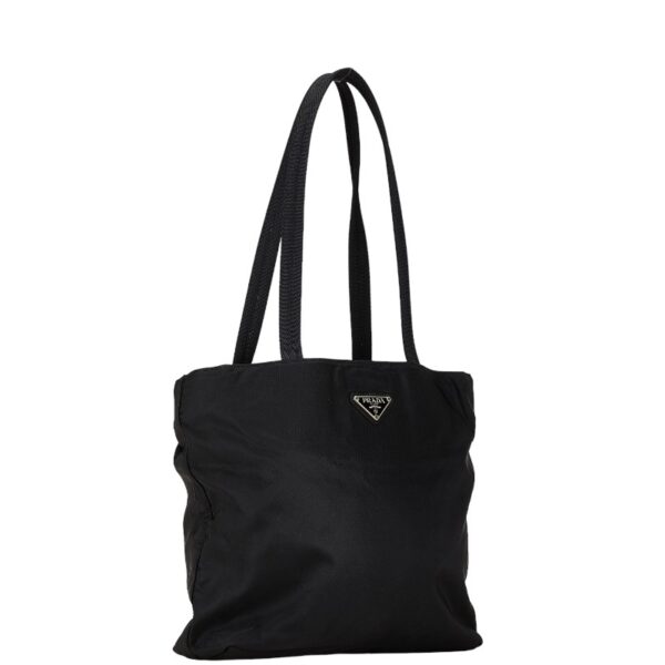 1 0163469 2 Prada Triangle Plate Nylon Tote Bag Black