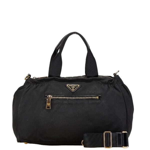 1 0163768 1 Prada Triangle Plate Nylon 2WAY Shoulder Bag Black