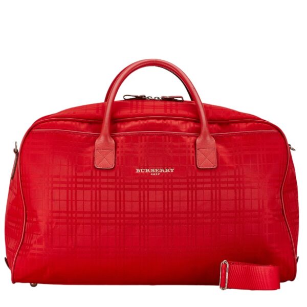 1 0164097 1 Burberry Check Shoulder Bag 2Way Nylon Red