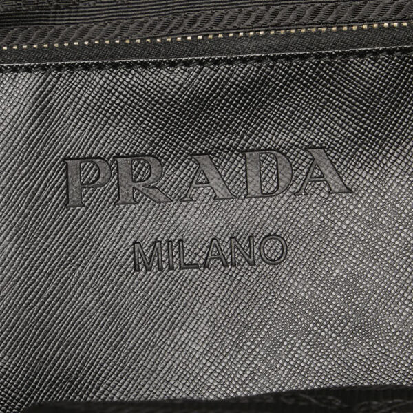 1 0164150 8 Prada Triangle Plate Skull Nylon Saffiano Tote Bag Black