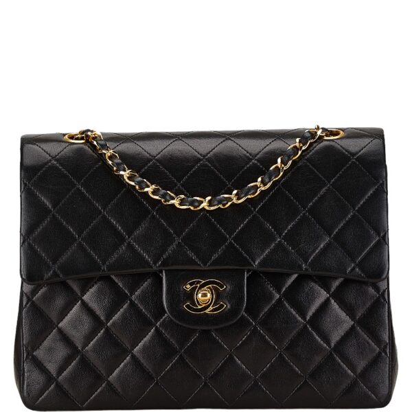 1 0164177 1 Chanel Matelasse Double Flap Chain Shoulder Bag Lambskin Black