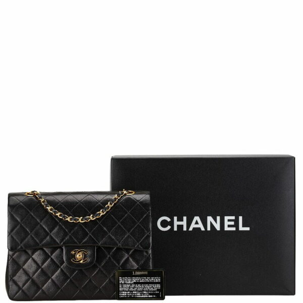 1 0164177 164179 Chanel Matelasse Double Flap Chain Shoulder Bag Lambskin Black