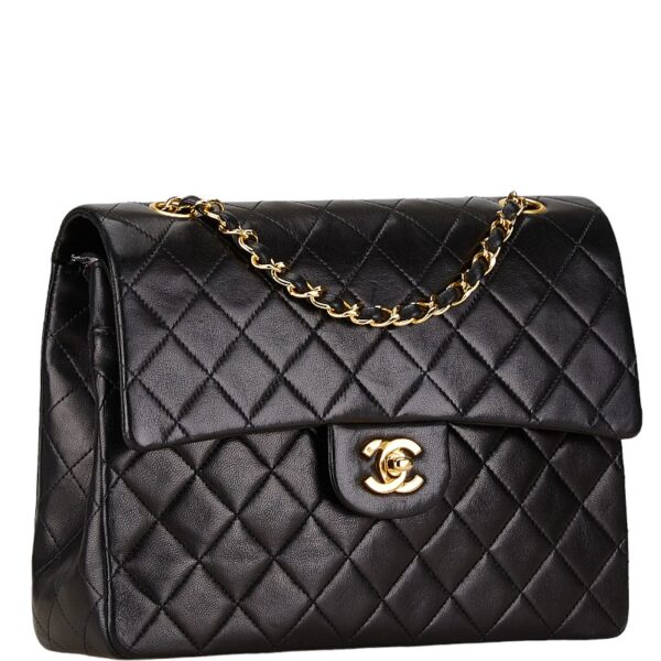 1 0164177 2 Chanel Matelasse Double Flap Chain Shoulder Bag Lambskin Black