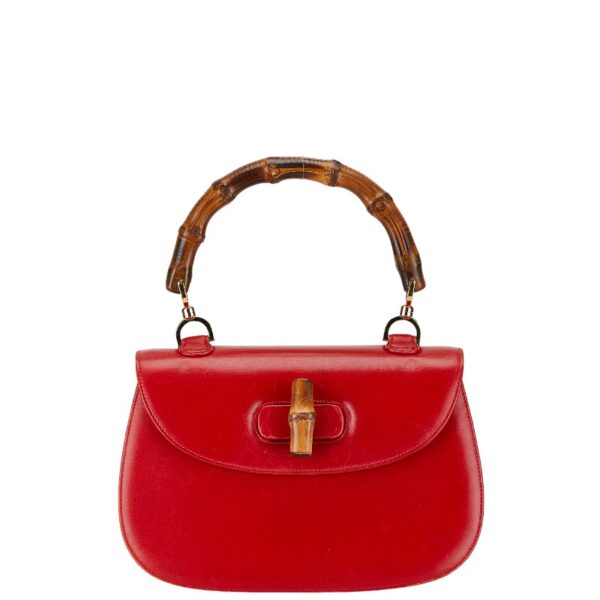 1 0164760 2 Gucci Bamboo 2WAY Handbag Red