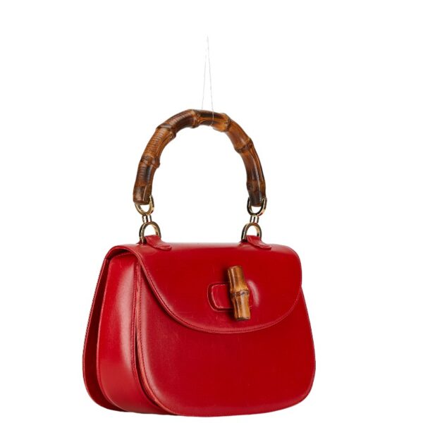 1 0164760 3 Gucci Bamboo 2WAY Handbag Red