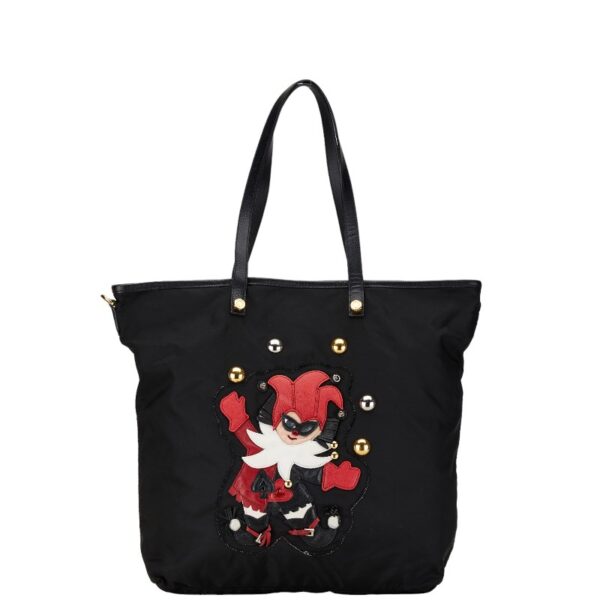 1 0164798 1 Prada Triangle Plate Clown Nylon Tote Bag Black