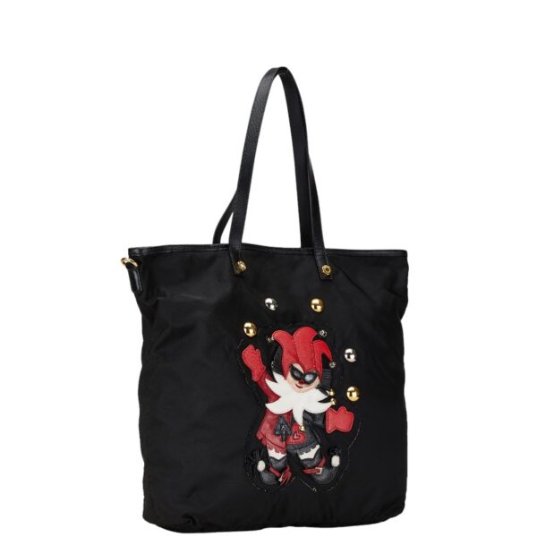 1 0164798 2 Prada Triangle Plate Clown Nylon Tote Bag Black