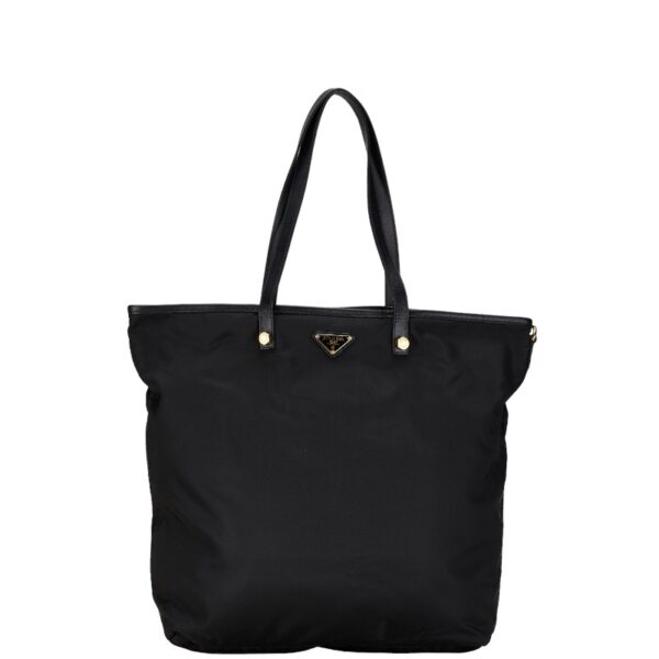 1 0164798 3 Prada Triangle Plate Clown Nylon Tote Bag Black