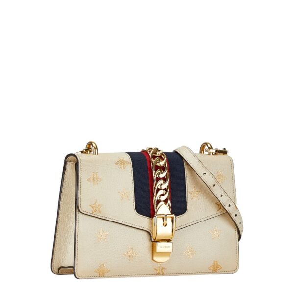 1 0164874 2 Gucci Sylvie Bee Star Chain Shoulder Bag White