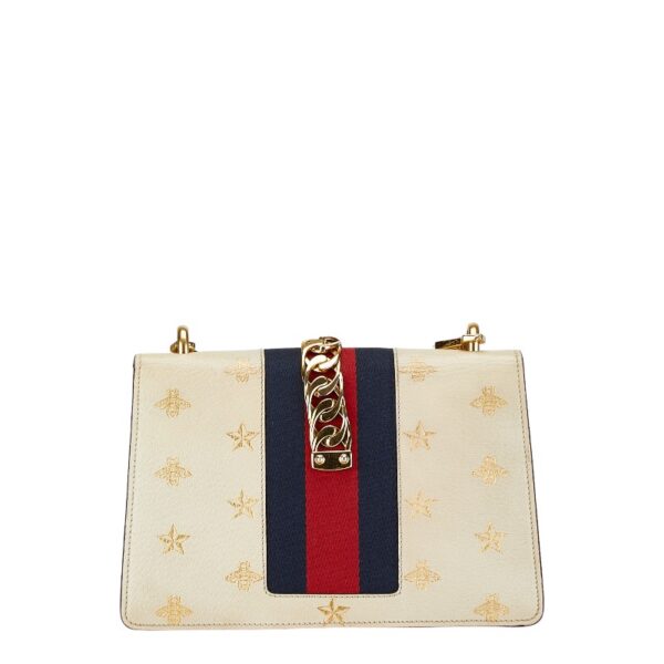 1 0164874 3 Gucci Sylvie Bee Star Chain Shoulder Bag White