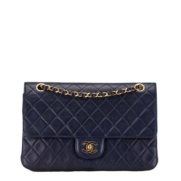 1 0164877 1 Chanel Matelasse W Flap Chain Shoulder Bag Lambskin Blue