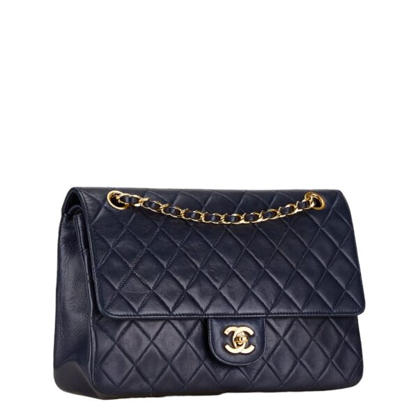 1 0164877 2 Chanel Matelasse W Flap Chain Shoulder Bag Lambskin Blue