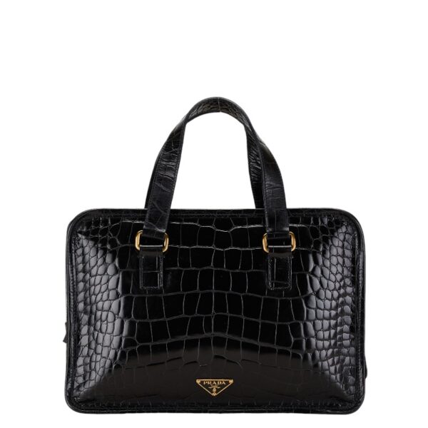 1 0165153 1 Prada Croc Plate Enamel Handbag Black