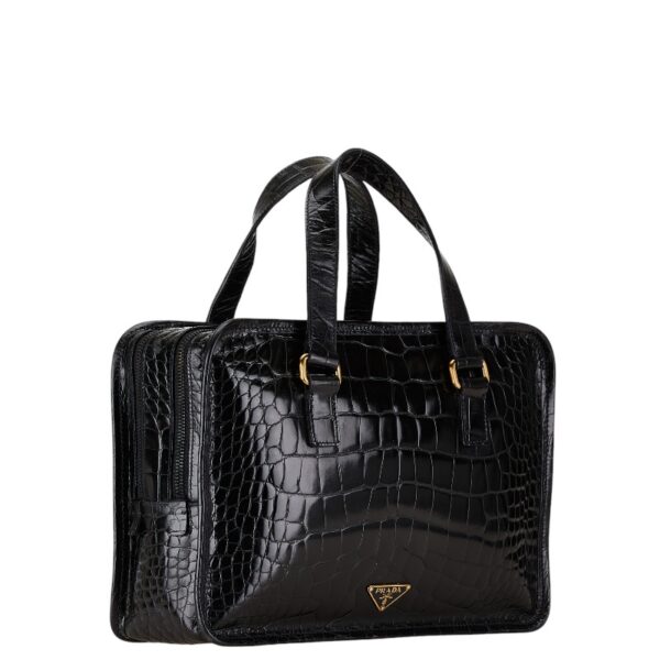 1 0165153 2 Prada Croc Plate Enamel Handbag Black