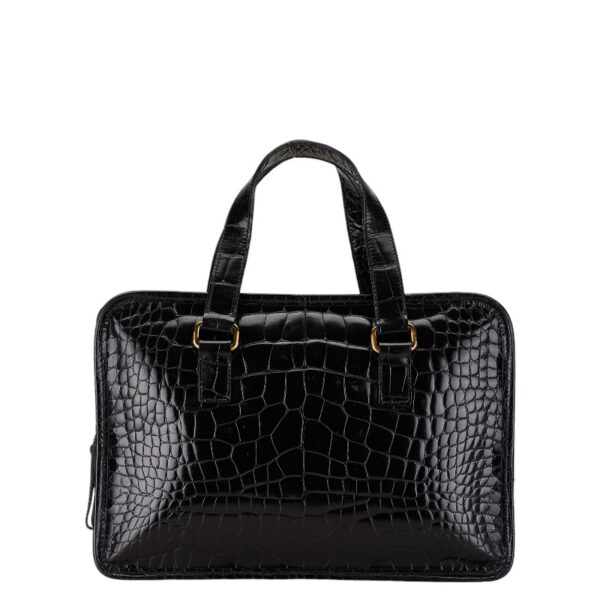 1 0165153 3 Prada Croc Plate Enamel Handbag Black