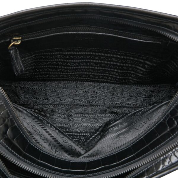 1 0165153 6 Prada Croc Plate Enamel Handbag Black