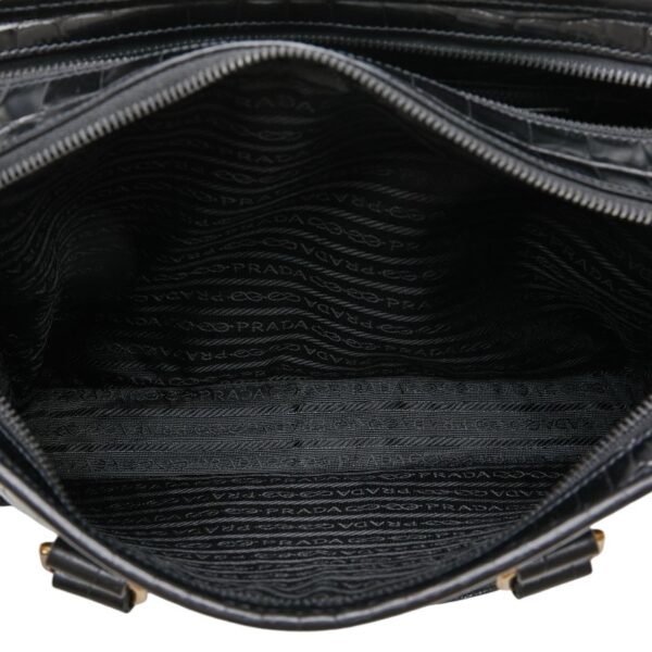 1 0165153 7 Prada Croc Plate Enamel Handbag Black