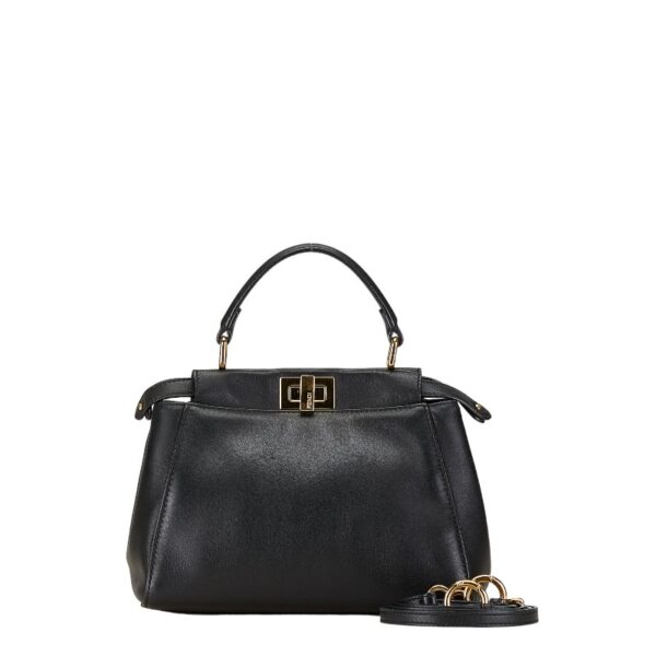 1 0165323 1 Fendi Peekaboo Mini 2WAY Shoulder Bag Black