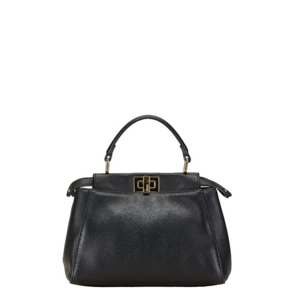 1 0165323 2 Fendi Peekaboo Mini 2WAY Shoulder Bag Black