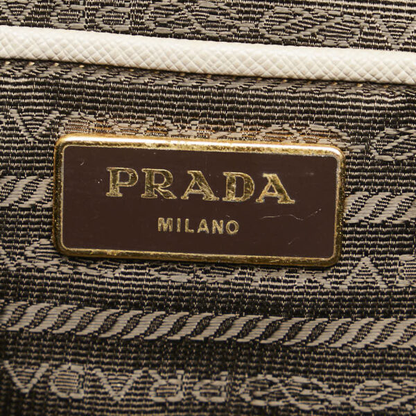 1 0165838 7 Prada Saffiano Plate Handbag Greige