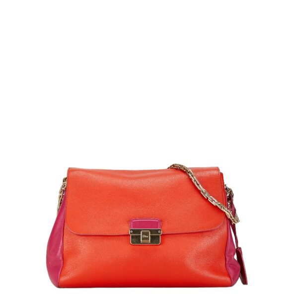 1 0165843 1 Dior Chain Shoulder Bag Orange Pink