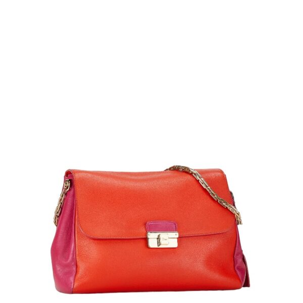 1 0165843 2 Dior Chain Shoulder Bag Orange Pink