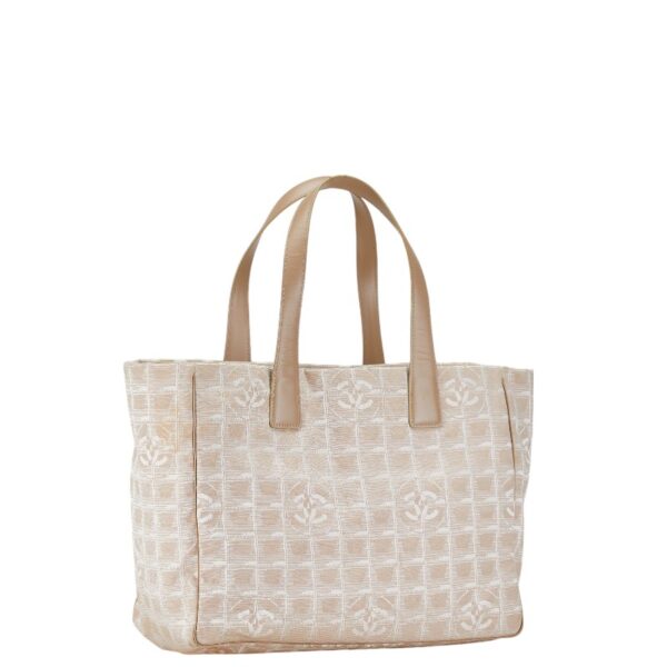 1 0165866 2 Chanel Line Tote Bag Nylon Beige