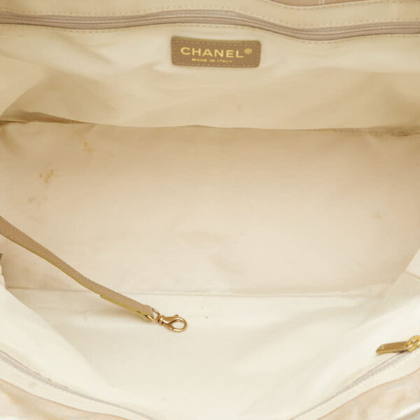 1 0165866 5 Chanel Line Tote Bag Nylon Beige