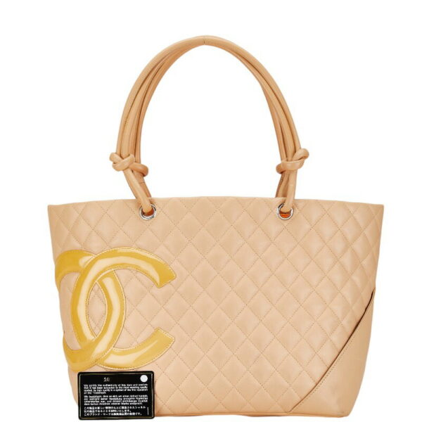 1 0166933 10 Chanel Cambon Line Tote Bag Lambskin Beige