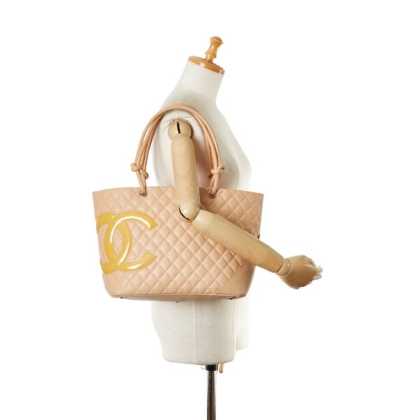 1 0166933 11 Chanel Cambon Line Tote Bag Lambskin Beige