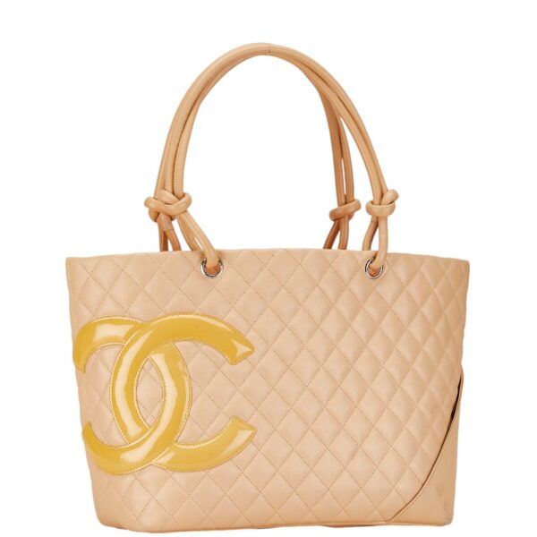 1 0166933 2 Chanel Cambon Line Tote Bag Lambskin Beige