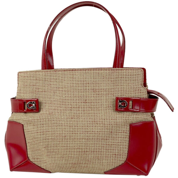 1000036429126 11 Salvatore Ferragamo Gancini Handbag Canvas Beige Red