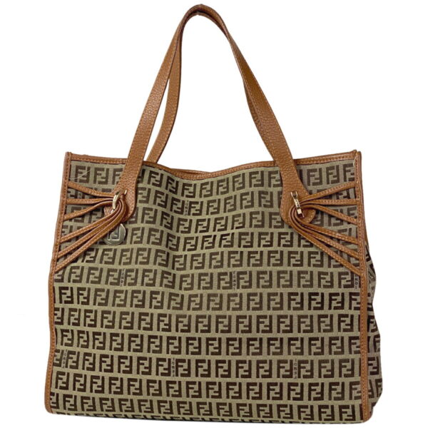 1000036939458 11 Fendi Zucchino Pattern Tote Shoulder Bag Canvas Beige Brown