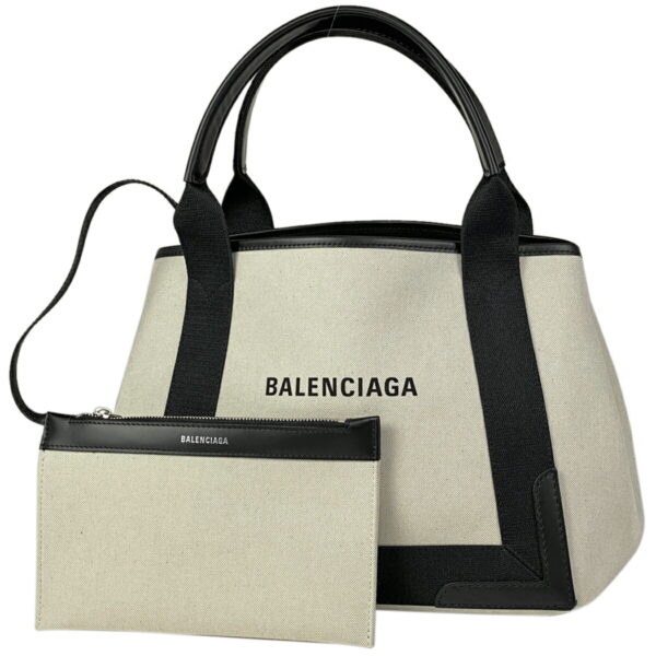 1000037484735 11 Balenciaga Blue Small Cabas Canvas Tote Handbag White Black