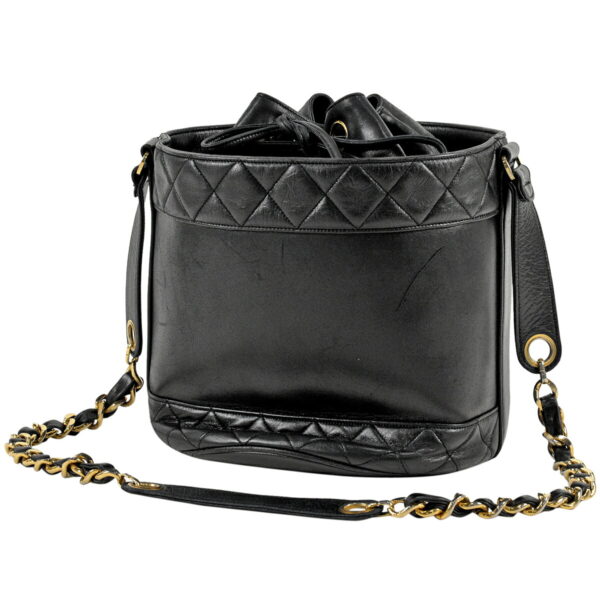 1000038882578 01 CHANEL Coco Mark Matelasse Drawstring Leather Shoulder Bag Black