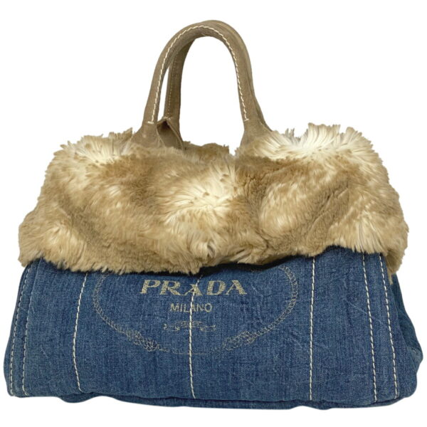 1000040991275 11 PRADA Canapa Tote Fur Tote Bag Denim Blue Brown