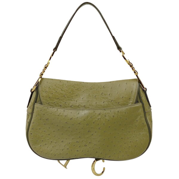 1000041195009 13 Christian Dior Ostrich Saddle Leather Shoulder Handbag Green