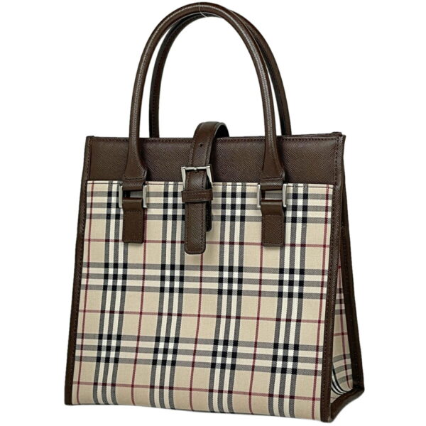 1000042461387 11 Burberry Plaid Canvas Handbag Beige Brown