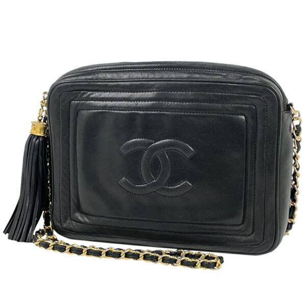 1000043681494 11 Chanel Cocomark Fringe Chain Shoulder Bag Tassel Leather Black