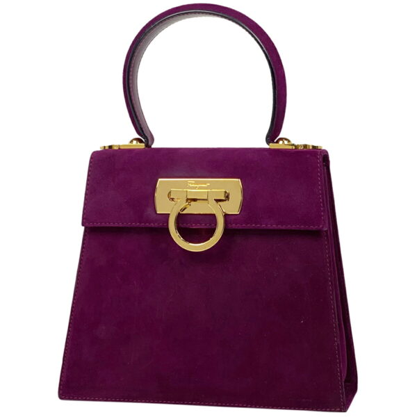 1000044199004 11 Salvatore Ferragamo Gancini 2WAY Shoulder Handbag Suede Purple